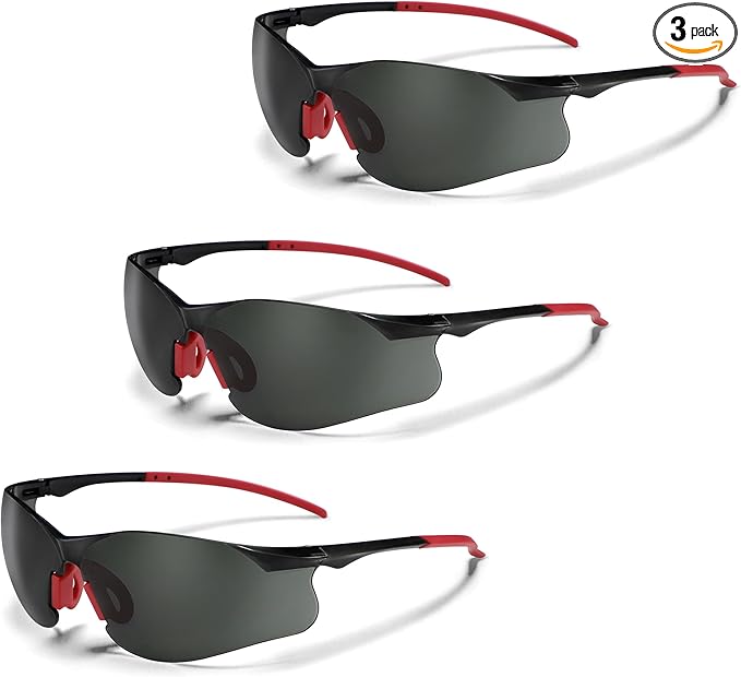 Safety Glasses Tinted 3 Pack, Protective Eyewear for Men Women UV Protection ANSI Z87.1, Safety Sunglasses Bulk Scratch Impact Resistant Eye Protection with Nose Pads for Construction Work Smoke