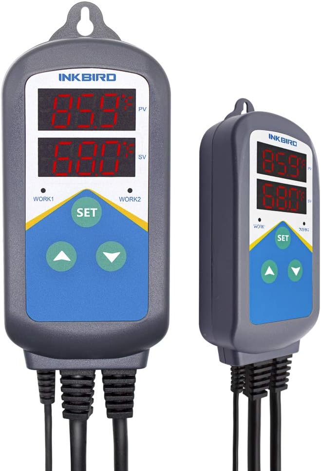 Inkbird Heating Thermostat Aquarium Reptile Submersible Probe Sensor ITC306T Heater Relay Digital Greenhouse Temperature Controller Dual Stage Timer Time Switch ONLY Heat Plug Outlet NO Cooling