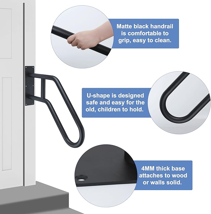 Handrail for Outdoor Steps,28.7Inch Length Stainless Steel Wall Mount Handrail with Polished Surface,afety Grab Bar, Black Hand Railings for Porch Steps,Stairs,Garage