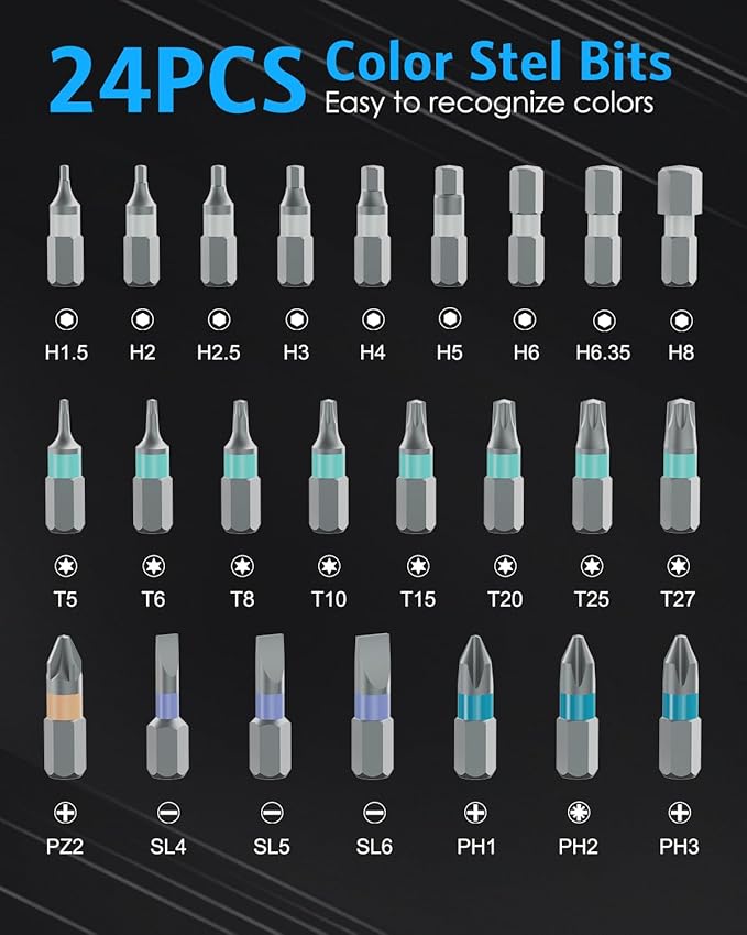 24 in 1 Magnetic Screwdriver Set, AMIR Ratchet Screwdriver Kit Precision Repair Tool with DIY Detachable Ratchet Handle, Multi Bit Small Screw Driver Set for Furniture Computer