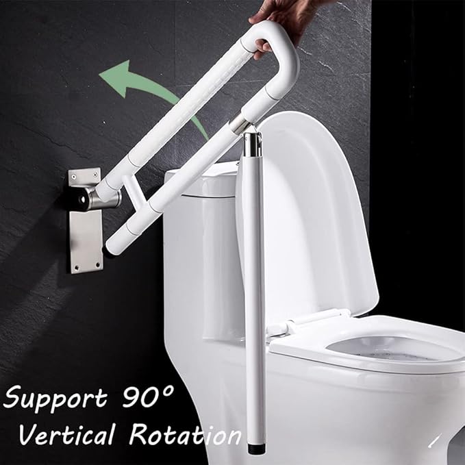 MYOYAY 24In Toilet Safety Rails Wall Mount Floor Support Foldable Toilet Grab Bar Handicap Grab Bars Rails Non-Slip Stainless Steel Flip Up Grab Bar Fluorescent Handrails for Seniors Disabled Pregnant