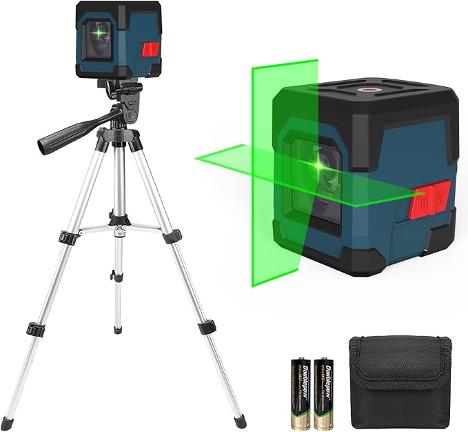 Laser Level, RockSeed Cross Line Laser with Self-Leveling, Vertical and Horizontal Line, Rotatable 360 Degree, Carrying Pouch, Battery Included (Green with27 inch Tripod)