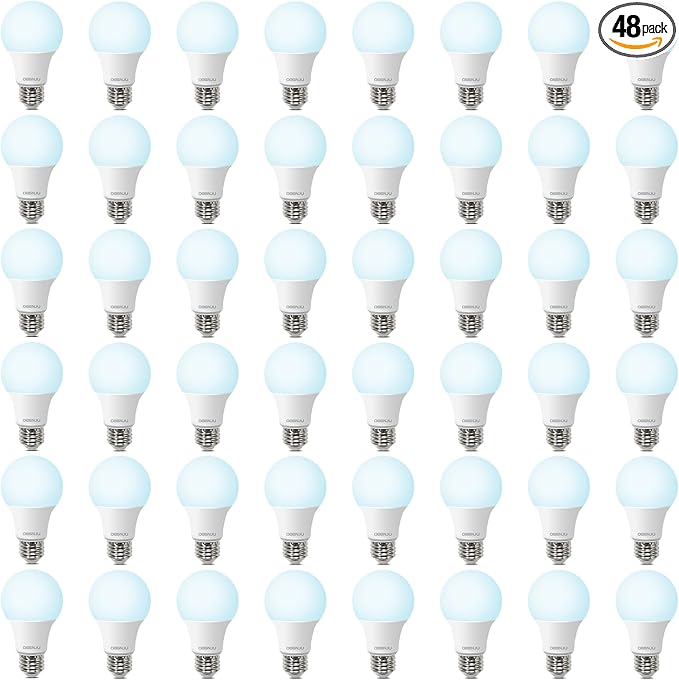 48 Pack LED Light Bulbs 60 Watt Equivalent, A19 5000K Daylight, 800 Lumens, E26 Base, Non-Dimmable, 8 Watt Energy Efficient LED Bulbs for Home Lighting