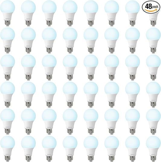 48 Pack LED Light Bulbs 60 Watt Equivalent, A19 5000K Daylight, 800 Lumens, E26 Base, Non-Dimmable, 8 Watt Energy Efficient LED Bulbs for Home Lighting