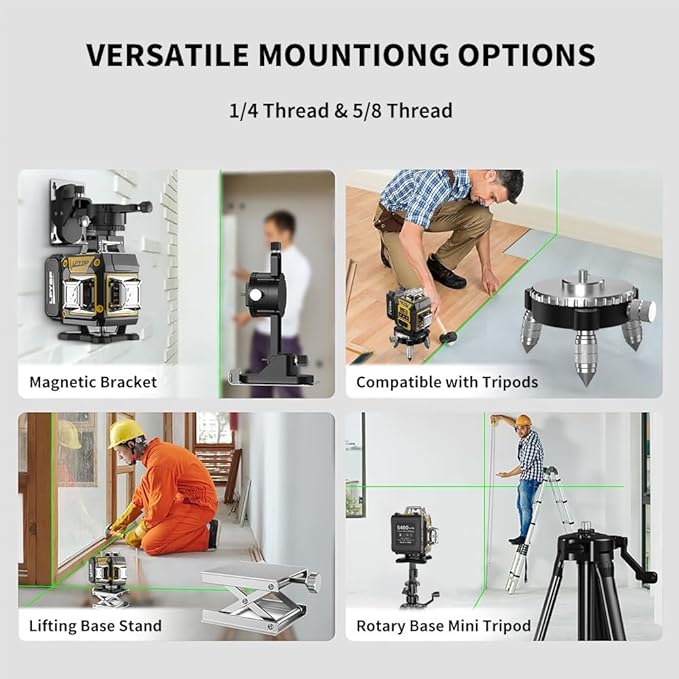 Laser Level 360 Self Leveling with Tripod, 200ft/60m working distance with vertical and horizontal lines, self-leveling mode&IP54 waterproof set