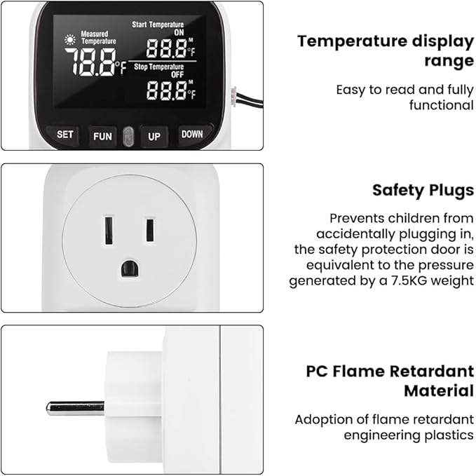 Diymore 1800W Digital Temperature Controller Plug in Thermostat Outlet Digital RV Thermostat Heating Cooling Mode Timer 15A /120V -104℉~210℉ for Incubator Thermometer Pool Thermometer