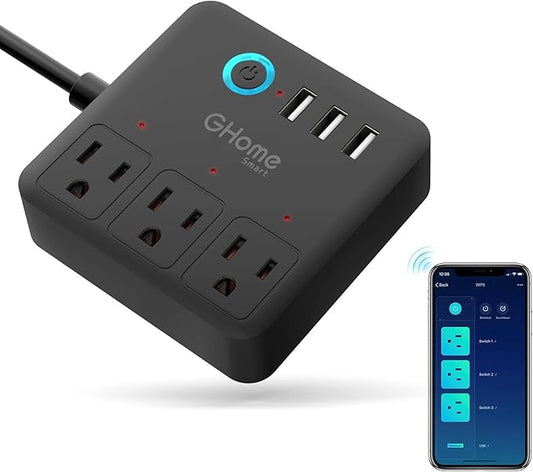 GHome Smart Plug Power Strip Works with Alexa & Google Home - 3 Individually Controlled Smart Outlets Switches 3 USB Ports, 4FT Extension Cord, WiFi Power Strip, Multi-Plug Extender for Home Offices