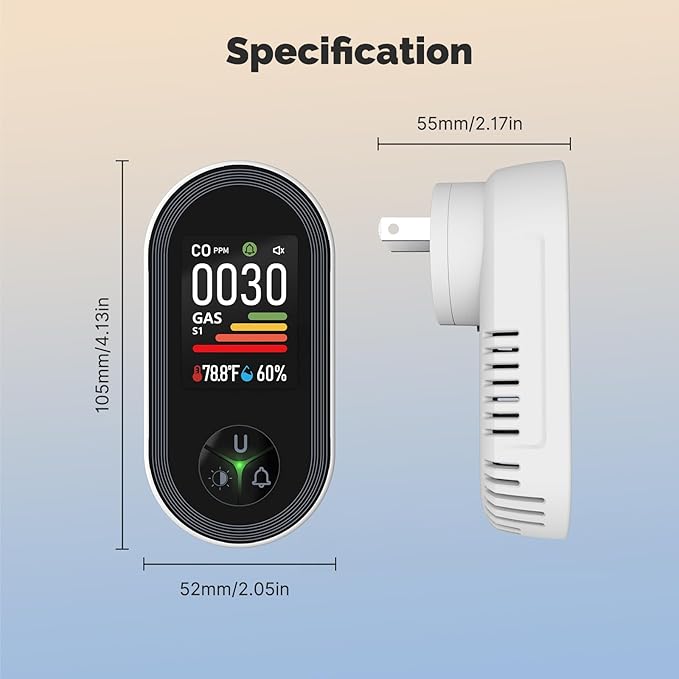 [2 Pack] MOES 4-in-1 Carbon Monoxide & Gas Detector Plug in, with Real-Time Temperature & Humidity Display, Alarm for Natural Gas, Propane
