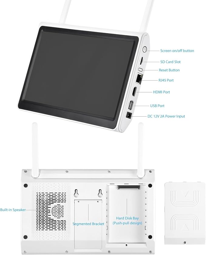 Kittyhok Solar Security Camera Outdoor System with Monitor | 4pcs Wireless Solar Powered Security Camera, Human Detection, Spotlight, for Home Security | 10CH NVR, 10'' IPS Monitor, Local Storage