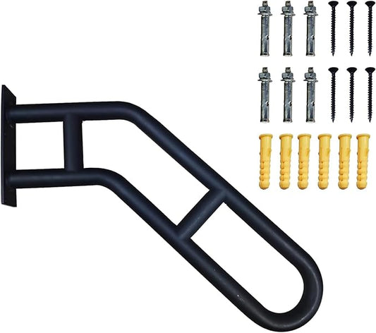 Handrails for Outdoor Steps, 21" Wall Mounted Railings for 1-3 Steps, Stair Railing Safety Grab Bar with 2 Anti-Skid Crossbar for Garage, Porch, Garden, Yard, Stain Black (Bent 1 Pack)