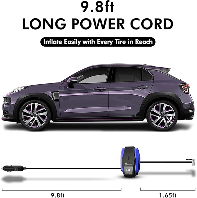 Tire Inflator Portable Air Compressor, 150PSI 12V DC Air Pump for Car Tires with LED Light, Auto Shutoff & Pressure Gauge, Tire Air Pump for Car,Motorcycle,Bicycle,Balls and Other Inflatables（Blue）