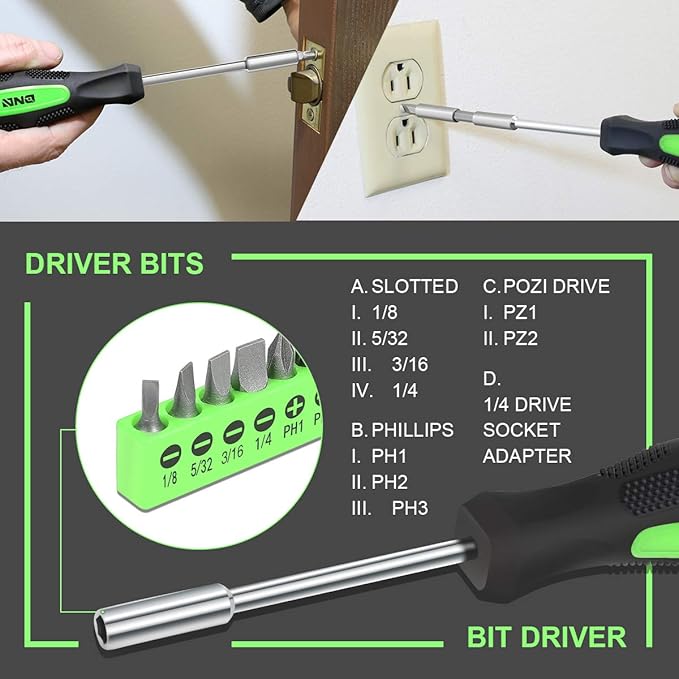 DNA MOTORING Green 46 PCs Home Tool Set Electonic Repair Precision Screwdriver Voltage Tester Hammer Plier DIY Kit (TOOLS-00015)