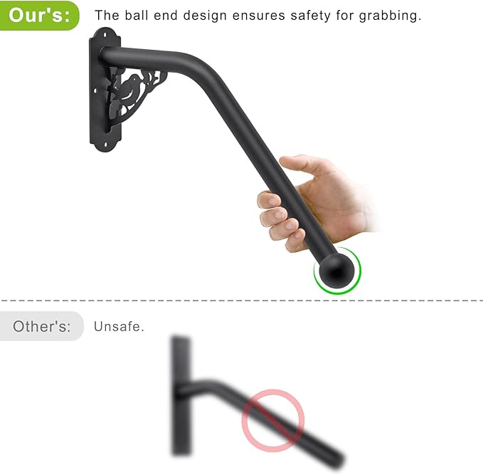 SELEWARE Fully Welded Staircase Handrail Iron Handrail Indoor Outdoor Steps Garage Railing Safety Grab Bar for Elderly Bird Shaped 24'' Length 1.3'' Dia