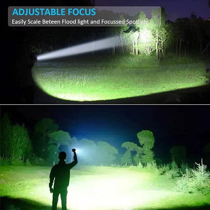 LED Tactical Flashlight Rechargeable, IPX6 Waterproof Flashlight, 2000lm, Super Bright LED, Zoomable, Pocket-Size Small LED Flashlight for Hiking, Camping, Emergency - with Carry Case