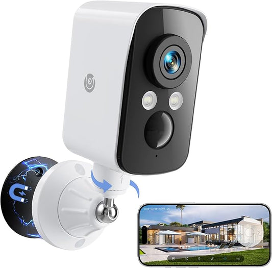 300° Pan Wireless Outdoor Security Camera, No Subscription Free 7-Day Cloud/SD, Free Human Detection, Magnetic Mount, Battery Powered Cam, 2.4G WiFi, 2K, Night Vision, 2-Way Talk, Home Security, IP65