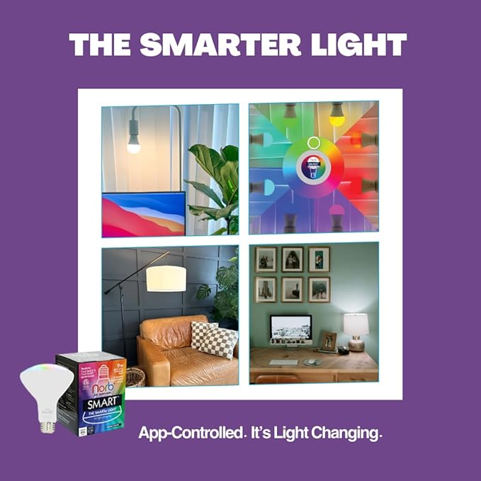 NorbSMART - Circadian Rhythm Supporting Tunable LED w/NorbSMILE, Sleep, Relief, Cozy, and Custom Colors in One Bulb. WiFi Enabled App, Alexa/Echo/Google Home, 9W, BR30, No Hub Required (2-Pack)