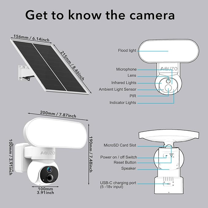 Solar Wireless Outdoor Security Camera Built-in 1500LM Flood Light - 2K HD PTZ with 360° View, Color Night Vision, Human Motion Sensor, 2-Way Audio, Weatherproof, 64GB Local Recording, No Monthly Fees