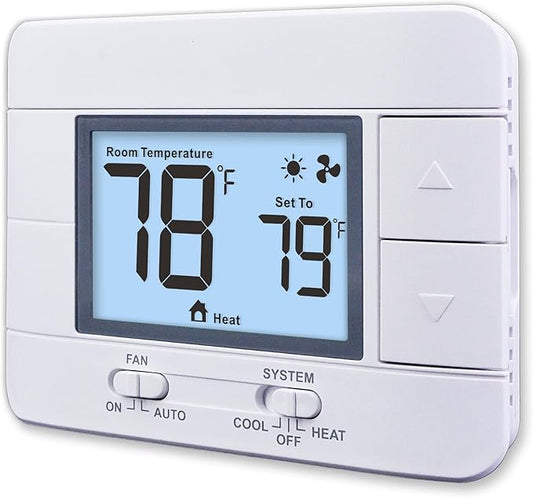 Non Programmable Thermostat for Home 1 Heat/ 1 Cool Single-Stage System, with Room Temperature Monitor (LCD White Backlit Screen)