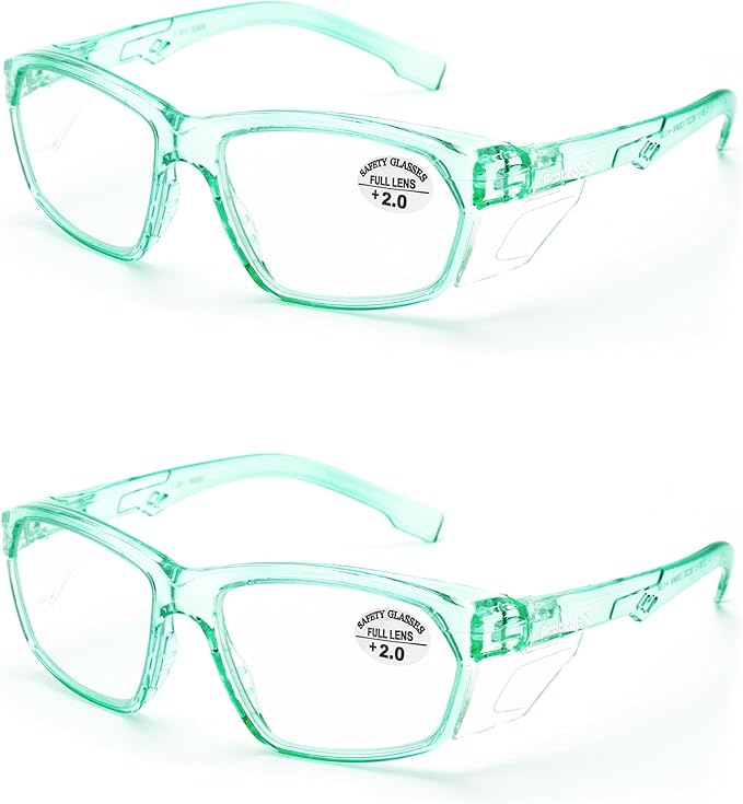 ProtectX Stylish Anti-Fog & Scratch-Resistant Safety Glasses With Readers, UV Protection Goggles, Anti-Impact Lightweight Glasses for Men＆Women Jade Reading 2.0-2 Pack