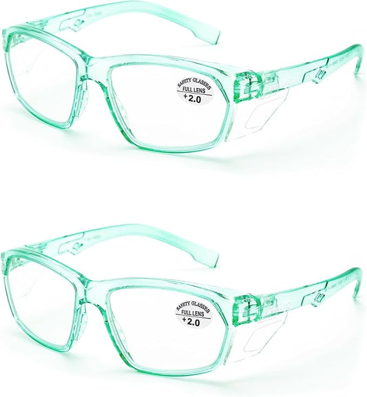 ProtectX Stylish Anti-Fog & Scratch-Resistant Safety Glasses With Readers, UV Protection Goggles, Anti-Impact Lightweight Glasses for Men＆Women Jade Reading 2.0-2 Pack