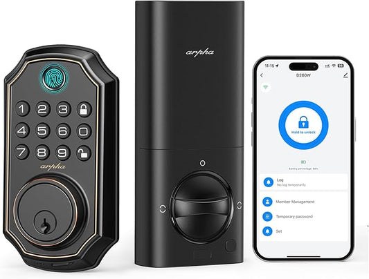 Fingerprint Smart Door Lock - Keyless Entry Door Lock, Built-in WiFi Deadbolt with Keypad, APP Remote Control, Easy Installation