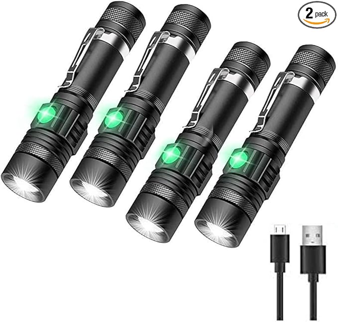 Rechargeable LED Tactical Flashlight, Pocket-Size Small LED Flashlight, 2000lm, Super Bright LED, Zoomable, IPX6 Waterproof Flashlight for Hiking, Camping, Emergency, 4pcs