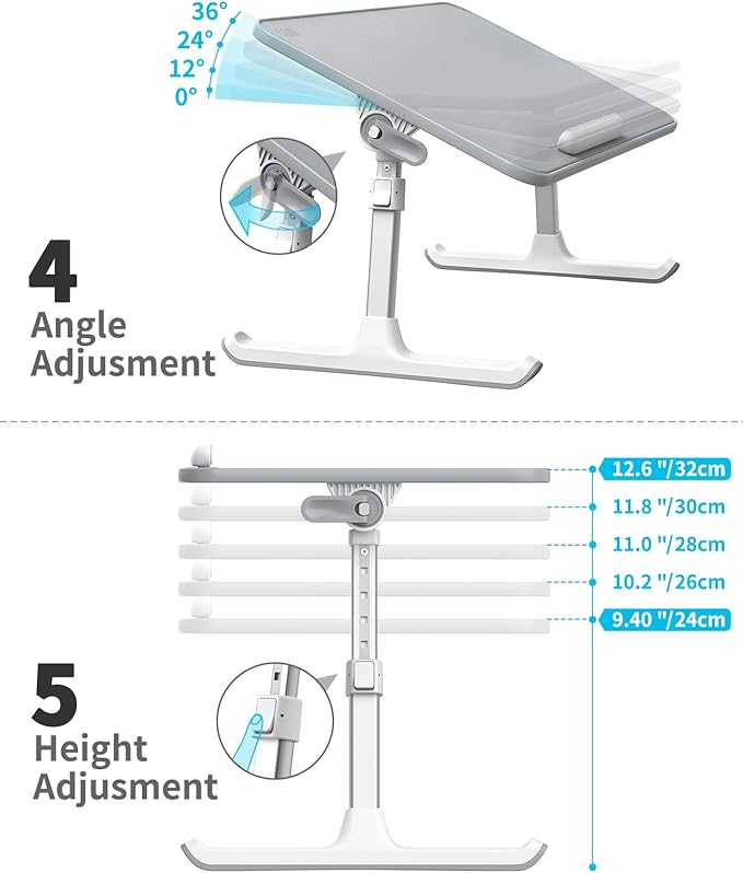 SAIJI Leather Lap Desk Laptop Bed Tray Table, Adjustable Laptop Stand for Bed, Portable Lightweight Standing Desk for Writing Eating Reading Couch Sofa Floor for Adults Kids (20.5"*11.8",Gray)