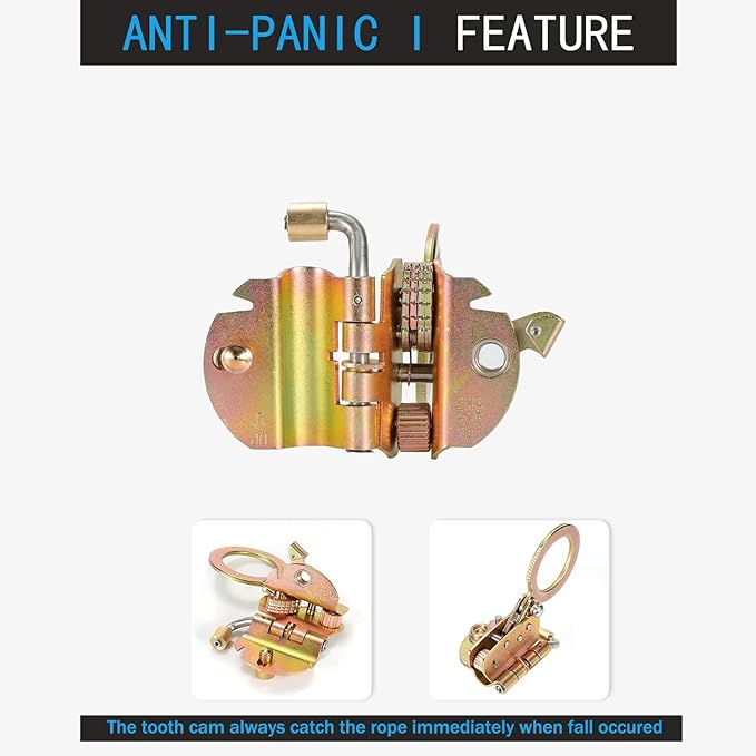 Fall Protection Rope Grab with Anti-Panic Feature, Auto-Trail Double Locking Rope Grabs Fall Arrester, Used with 5/8” Lifeline Rope, for Construction, Climbing, Comply to ANSI/OSHA