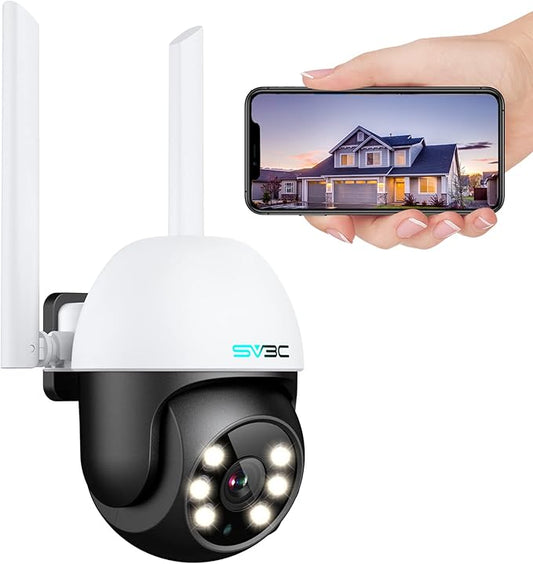 SV3C PTZ Security Camera Outdoor, Pan Tilt Dome WiFi IP Camera with Auto Tracking, 1080P Color Night Vision, 2-Way Audio, Humanoid Detection, Waterproof, 24/7 Recording, SD Card Storage, Remote Access