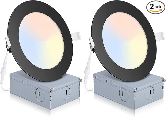 2 Pack Recessed Lighting 4 Inch with Junction Box, 5CCT 4 Inch Black LED Recessed Lights Dimmable 2700K/3000K/4000K/5000K/6000K, 9W 700lm Ultra Thin Recessed Lighting - ETL and Energy Star Certified