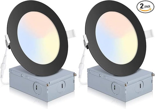 2 Pack Recessed Lighting 4 Inch with Junction Box, 5CCT 4 Inch Black LED Recessed Lights Dimmable 2700K/3000K/4000K/5000K/6000K, 9W 700lm Ultra Thin Recessed Lighting - ETL and Energy Star Certified