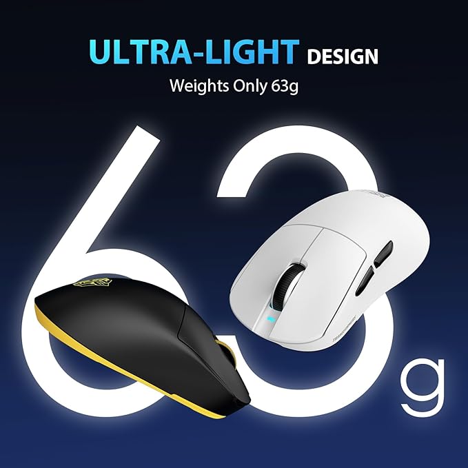 Transformers GM04 63g Lightweight Wireless Gaming Mouse, 12000 DPI, PAW3311 Sensor, 100h Battery Life, 2.4G/USB-C/Bluetooth Wireless Mouse with 5 Programmable Buttons for PC/Mac/Laptop(White)