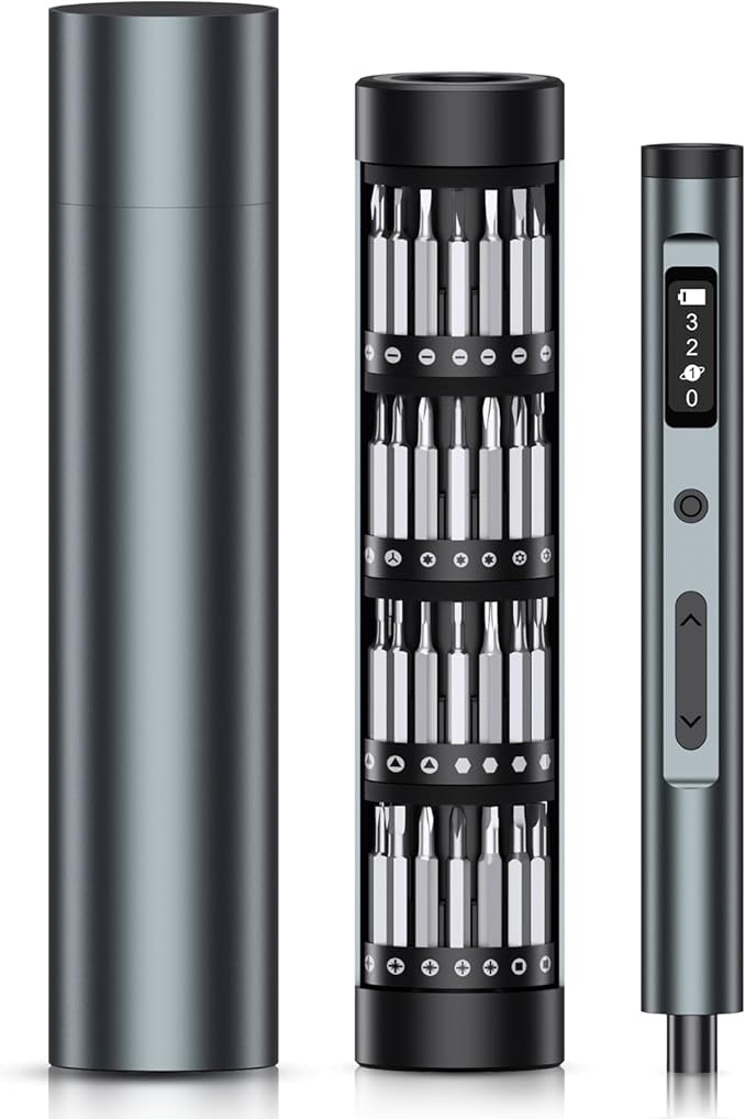 Electric Screwdriver Set, 62-in-1 Mini Electric Screwdriver, 3.7V Rechargeable Power Screwdriver Kit with 60 Magnetic Precision Bits, OLED Display for PC, Phones, Electronics, DIY