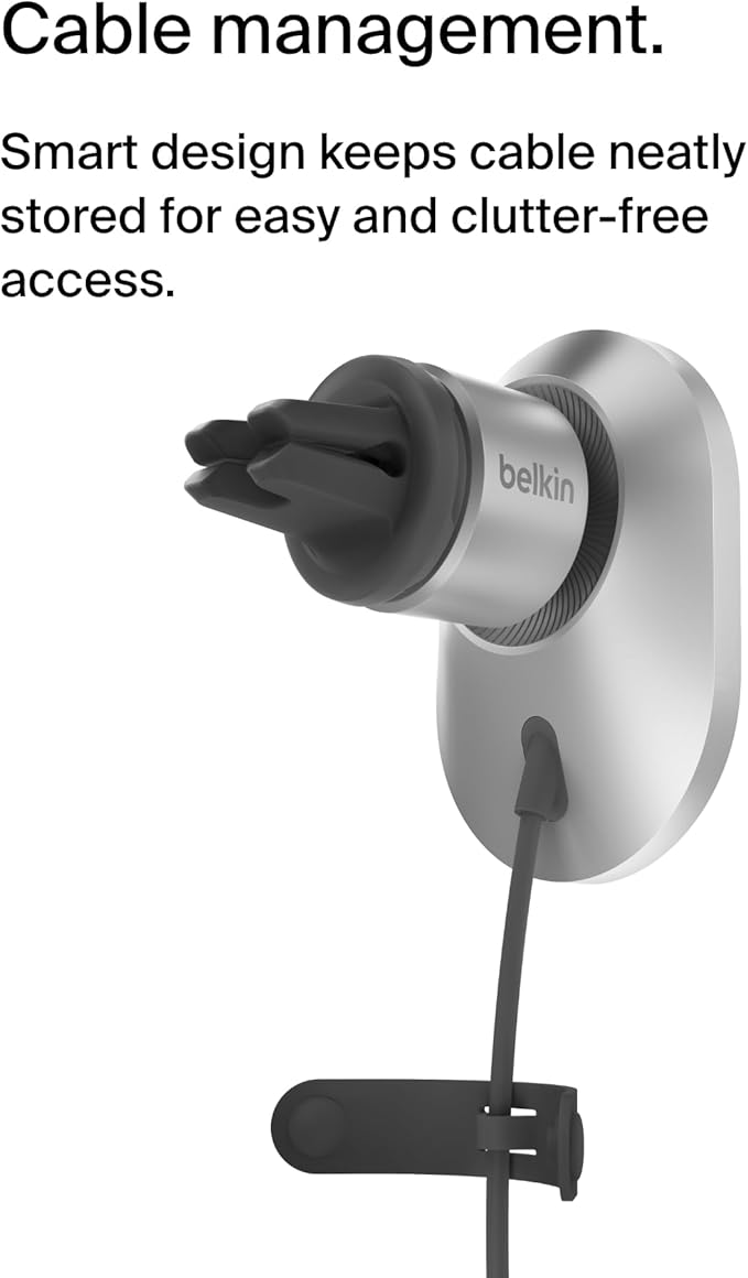 Belkin MagSafe-Compatible Wireless Car Charger with 15W Fast Charging, Powerful Magnetic Vent Holder for iPhone 16, 15, 14, 13, and 12 Series, Secure Car Phone Mount - White