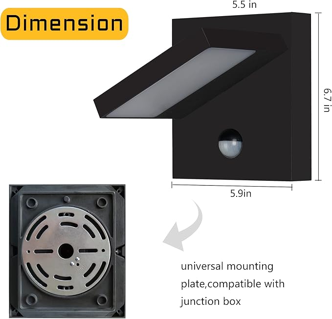 Lustrlach Outdoor Motion Sensor Wall Light LED Exterior Lighting Fixture for House Modern Porch Light Aluminum with Adjustable Head IP54 Waterproof Sconce for Patio Garden Garage,Black