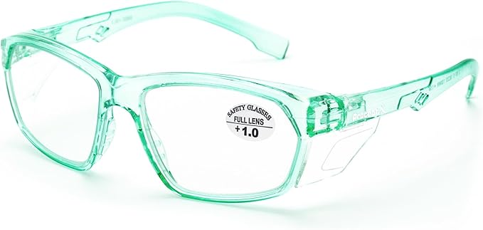 ProtectX Stylish Anti-Fog & Scratch-Resistant Safety Glasses With Readers, UV Protection Goggles, Anti-Impact Lightweight Glasses for Men＆Women Jade Reading 1.0
