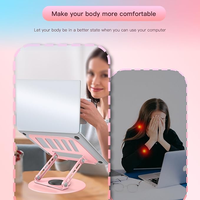 360° Rotating Adjustable Laptop Stand Perfect for Work, Painting,Office,Travel,Home,Fits MacBook & Laptops up to 13-15",Dual Rotary Shaft,Folding Design-Pink(Free Mouse pad)