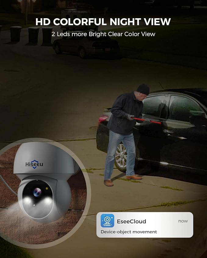 Hiseeu Solar Camera Wireless Outdoor, Home Security Camera System, 2.4G & 5G WiFi, Solar-Powered 4MP 8 Cam-Kit, Color Night Vision, 360° View, Pan & Tilt, 1TB HDD Local Recording, No Montly Fees