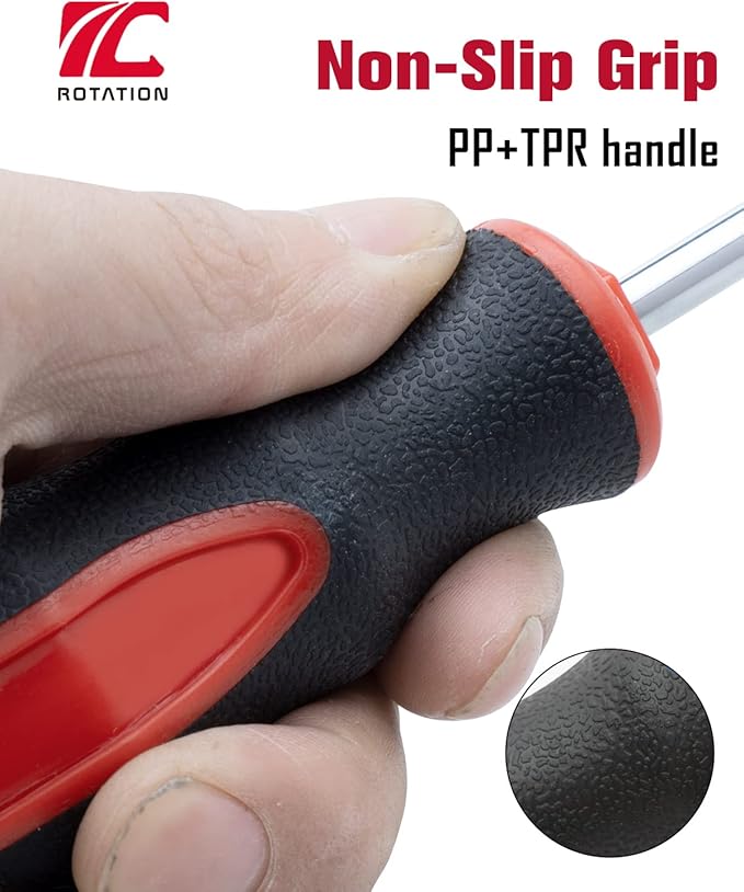 ROTATION 6PCS Magnetic Tip Screwdriver Set, 3 Phillips and 3 Flat, Red Tip | Red, Gloss, S2 Steel)