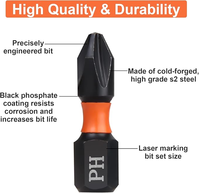 Pro PH3 Bit Assortment - Screwdriver Bits Set 20Pcs, 25mm Length, Phillips Screwdriver Bit, 1/4 Inch Hex Shank, with Storage Box