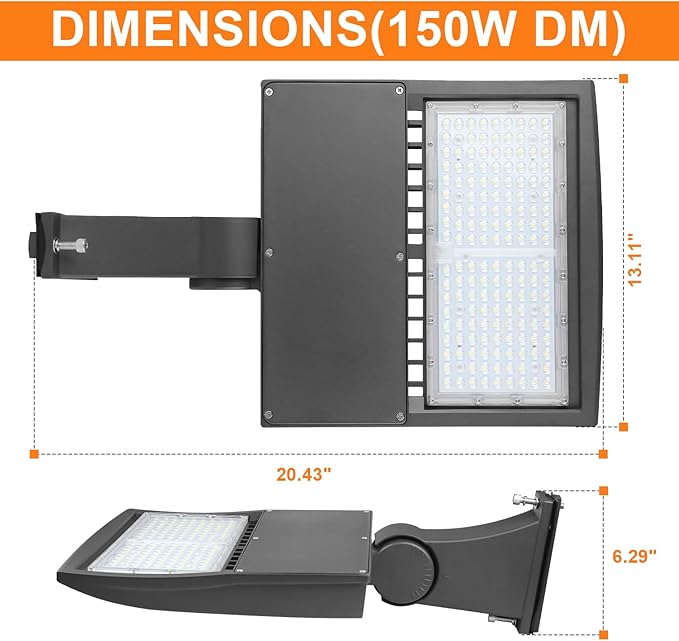 480V 150W LED Parking Lot Lights, 21000LM LED Shoebox Street Light Flood Light (500W MH/HPS Equiv.), 5000K Dimmable Commercial Area Lighting with 20KV Surge Protection, IP65 277-480V UL&DLC Listed