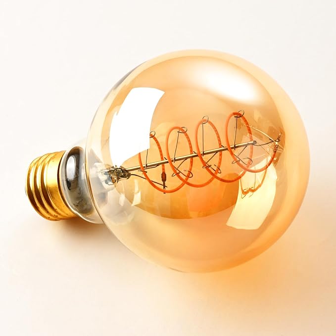 Leools Vintage LED Spiral Filament Bulb G25/G80 Dimmable Flick-Free 6W CRI95 LED Edison Globe Light Bulb E26 Base,Amber Glass,Warm White,2200K, 400LM(40W Equivalent), Pack of 4