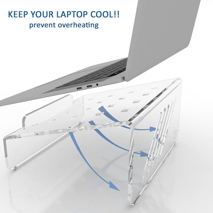 6MM Thick Clear Acrylic Laptop Holder, Portable & Ergonomic Laptop Stand for Desk, Clear Laptop Riser Compatible 10 to 17 inches Laptops & MacBook | Made in USA