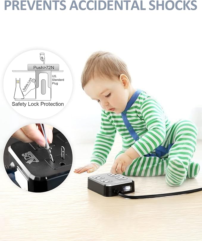 Outdoor Power Strip Weatherproof, Waterproof Surge Protector with 4 Wide Outlet with 3 USB Ports, 10FT Extension Cord,1875W Overload Protection,Outlet Extender for Christmas Lights ETL Listed Black