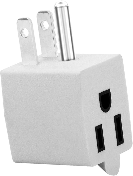 USA 3-Prong Male-Female Adapter,90 Degree Angled USA Male Female Power Adapter, 5-15P to 5-15R Direction Changer Space Save Adapter White