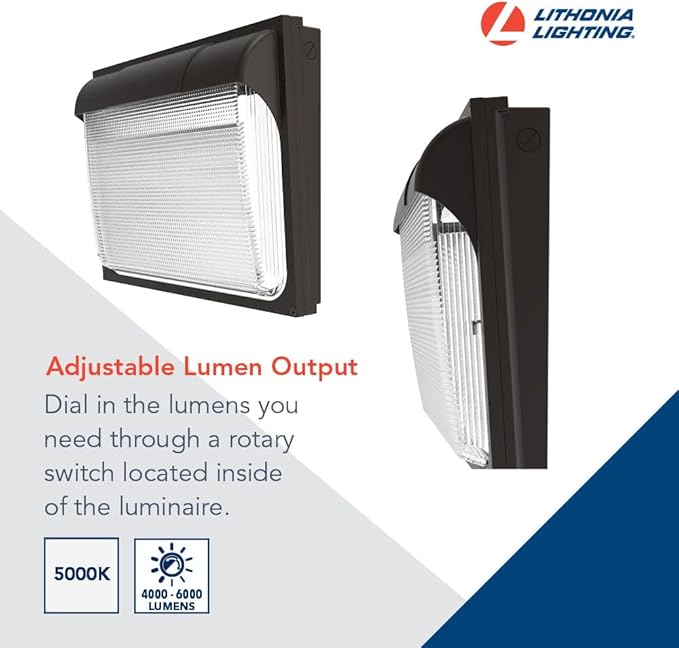 Lithonia Lighting 18" LED Wall Pack Outdoor Light Fixture, Building Wall Light, Adjustable Lumens, 5000K Daylight, MVOLT 120-277V, IP65, Glass Lens, Bronze (TWX3 LED ALO 50K MVOLT DDBTXD)