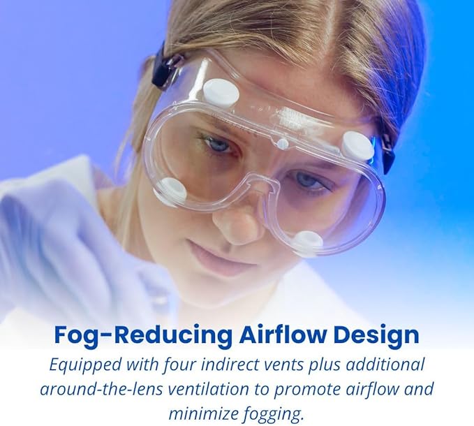Technician Splash Goggles with Clear Lens – ANSI Z87.1+ Certified, 390° Cap Vents, Indirect Ventilation for Dust & Chemical Splash Protection