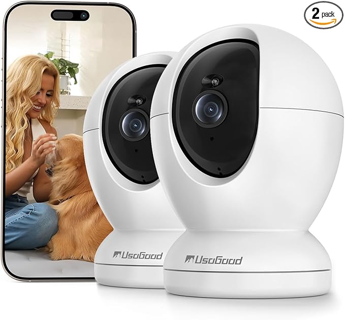 usogood 2.5K Indoor Camera for Home Security, 360°Pet Camera Indoor with Phone App,Support 5G/2.4Ghz WiFi, Auto Motion Tracking Detection,2-Way Audio,Compatible with Alexa,Best Gift（2-Pack ）
