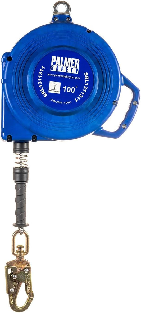 Palmer Safety SRD 100 FT. Self Retracting Lifeline I SRL Device Swivel Top Galvanized Cable With Small Steel Snap Hook I OSHA ANSI Industrial Roofing Tool Personal Fall Arrest Protection Safety Yoyo