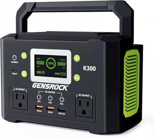 GENSROCK Portable Power Station, 110V/300W Pure Sine Wave Solar Generator, 222Wh Backup Lithium Battery With AC Outlet/QC 3.0/Type-C/LED Light for CPAP Family Emergency Outdoor Camping RV Travel.